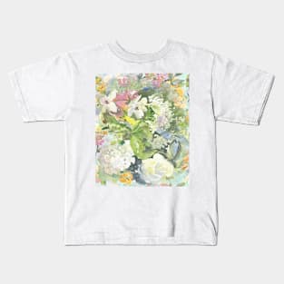 decorative, vintage, watercolor, white, flowers Kids T-Shirt